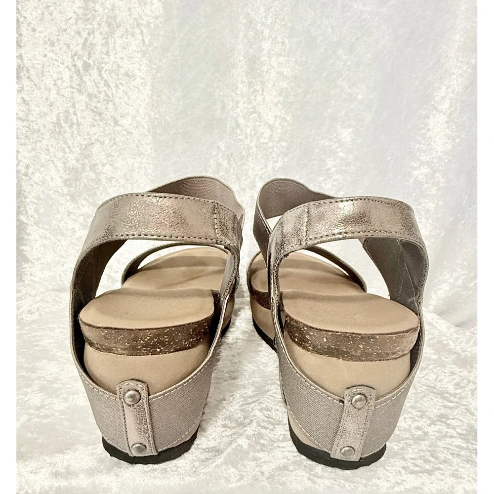 Hokus Pokus Tatum‎ Size-9.5 Metallic Platform Wedge Sandals Elastic Slingback